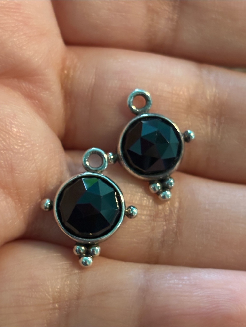Pandora retired Black Faceted Round Drop Earrings